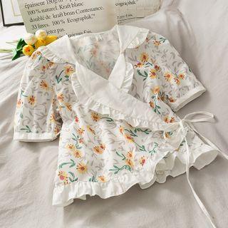 Tie-waist Ruffled-trim Florla Blouse