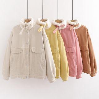 Buckled Collar Fleece-lined Buttoned Jacket