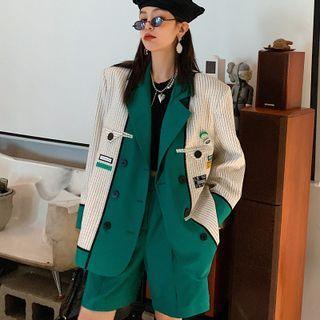 Striped Panel Blazer / Applique Shorts