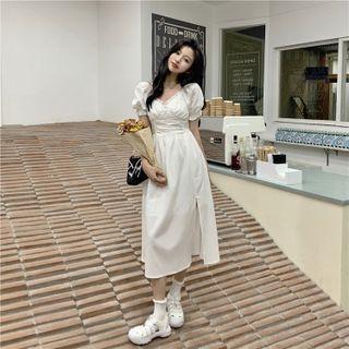 Short-sleeve / Spaghetti Strap A-line Midi Dress