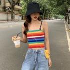 Rainbow Striped Crop Top As Shown In Figure - One Size