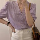 Lace Trim Short-sleeve Shirt Purple - One Size
