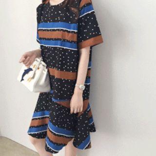 Round-neck Pattern Long Dress