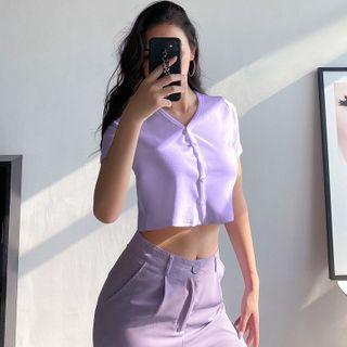 Lace-trim Button-down Crop Top