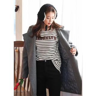 Tall Size Herringbone-hood Diagonal-zip Short Coat