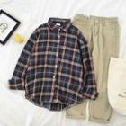 Color-block Plaid Long-sleeve Top