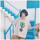 Cactus Print Elbow-sleeve T-shirt