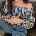 Checked Off-shoulder Blouse Gingham - One Size