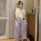 Plain Short-sleeve T-shirt / Cropped Straight-fit Pants