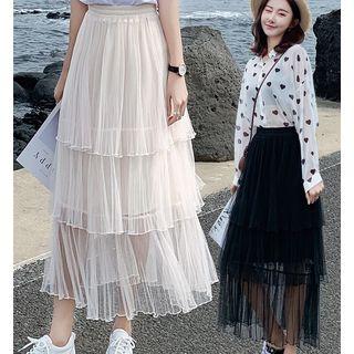 Mesh A-line Accordion Pleat Cake Skirt