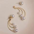 Faux Pearl Swing Earring 1 Pair - Silver & Gold - One Size