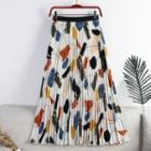 Patterned Midi Accordion Pleat Skirt