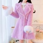 Long-sleeve Furry Mock Pearl Coat