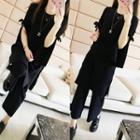 Set: Slit 3/4-sleeve Top + Wide Leg Pants