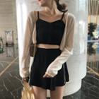 Sheer Cropped Cardigan / Set: Cropped Camisole Top + A-line Shorts
