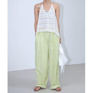 Waistband Coated Wide Pants