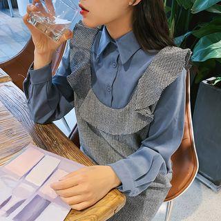 Mock Two-piece Shirtdress Blue - One Size