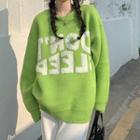 Plain Furry Lettering Print Knit Loose Fit Sweater