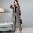 Set: Plaid Double-breasted Coat+ Cropped Pants