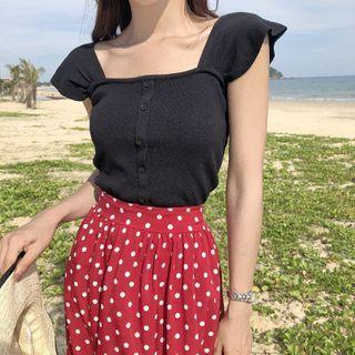 Square Neck Button-detail Knit Tank Top