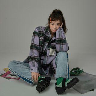 [no One Else] Plaid Lumberjack Shirt Purple - One Size