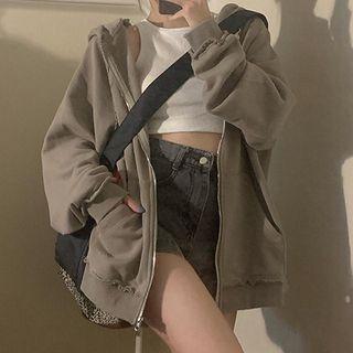 Distressed Zip Hooded Jacket