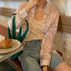 Long-sleeve Chiffon Plaid Shirt Shirt - One Size