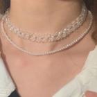 Faux Pearl Faux Crystal Layered Choker White - One Size