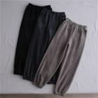 Elastic-waist Plain Velvet Harem Pants