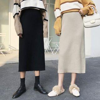 Split Hem Knit Midi A-line Skirt