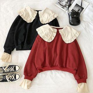 Mock Two-piece Peter-pan Collared Long-sleeve Pullover