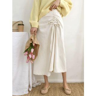 Band-waist Shirred-detail Flare Skirt