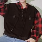 Plaid Panel Buttoned Hoodie