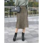 Belted Faux-suede A-line Skirt