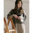 Wool Blend Patterned Long Knit Dress Beige - One Size