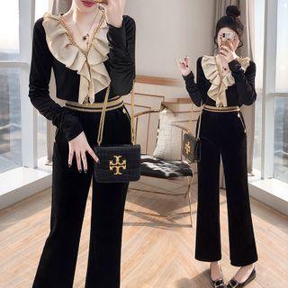Set: Velvet Blouse + Bootcut Dress Pants