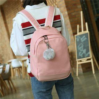 Pompom-accent Canvas Backpack