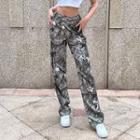High Waist Print Straight Leg Pants