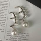 Faux Pearl Drop Earring 1 Pair - Silver & White - One Size
