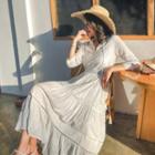 Elbow-sleeve Tasseled Midi Sundress
