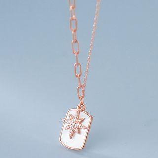 Star Rhinestone Tag Pendant Sterling Silver Necklace