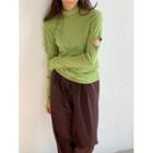 Mock Turtleneck Cutout Long-sleeve T-shirt