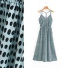 Y-strap Drawstring Dotted Midi Dress