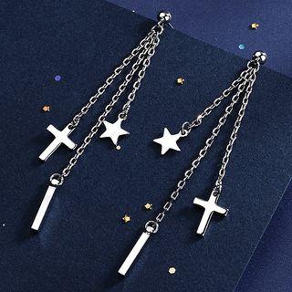 Star & Cross Fringed Earring With Earring Back - 1 Pair - Earring - As Shown In Figure - One Size