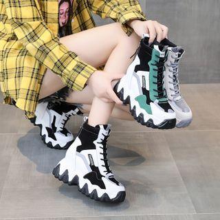 Paneled Hidden-wedge High Top Sneakers