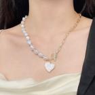 Asymmetrical Heart Pearl Necklace Necklace Gold - One Size