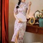 Short-sleeve Cutout Floral Midi Dress