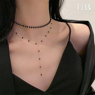 Beaded Layered Necklace Black Beads - Gold - One Size
