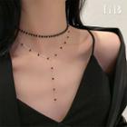 Beaded Layered Necklace Black Beads - Gold - One Size
