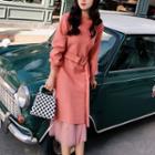 Set: Belted Sweater Dress + Midi Mesh A-line Skirt